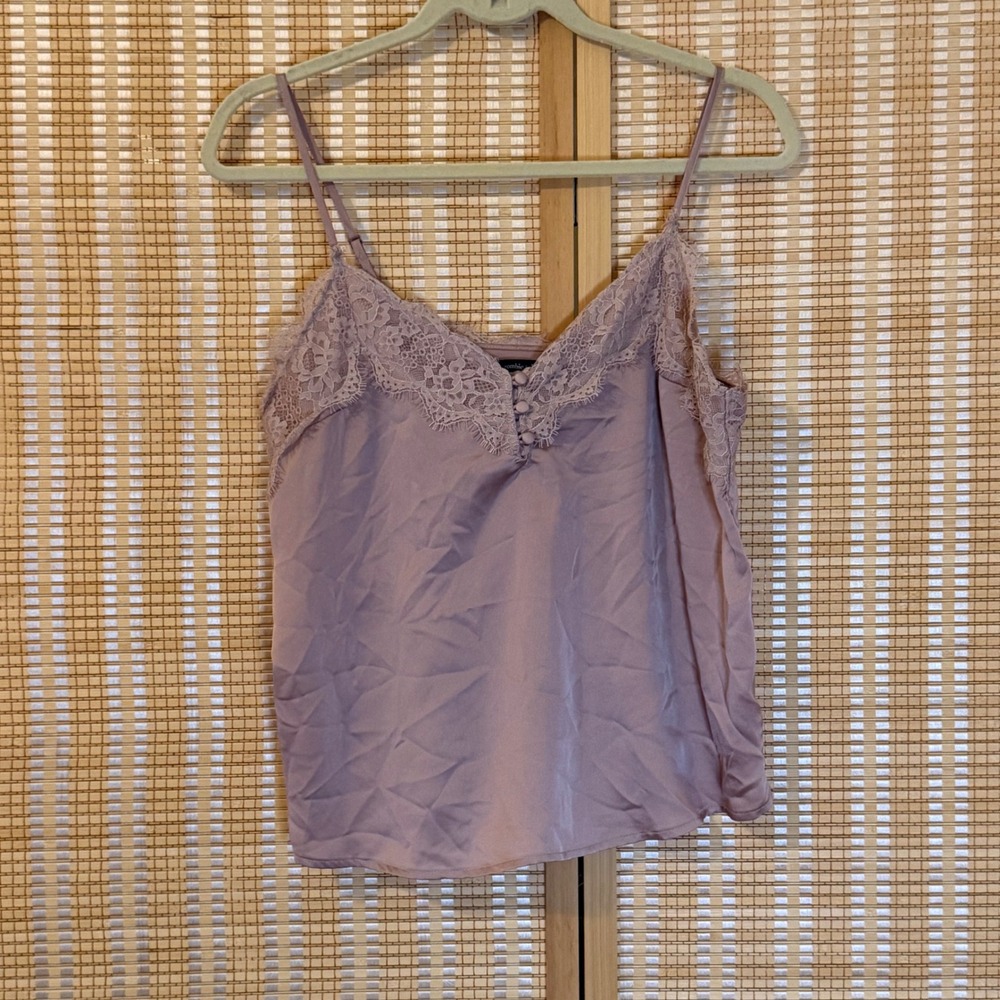 Abercrombie & Fitch Mauve Satin Lace Trim Cami Top Adjustable Straps Womens M